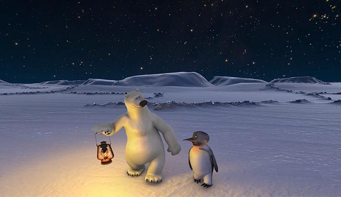 Eisbär Vladimir und Pinguin James. © Saint-Etienne Planetarium Productions