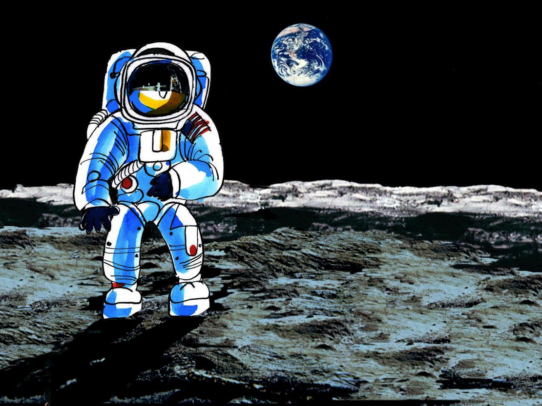 Astronaut auf dem Mond © Zeichnung: H.-E. Ernst 