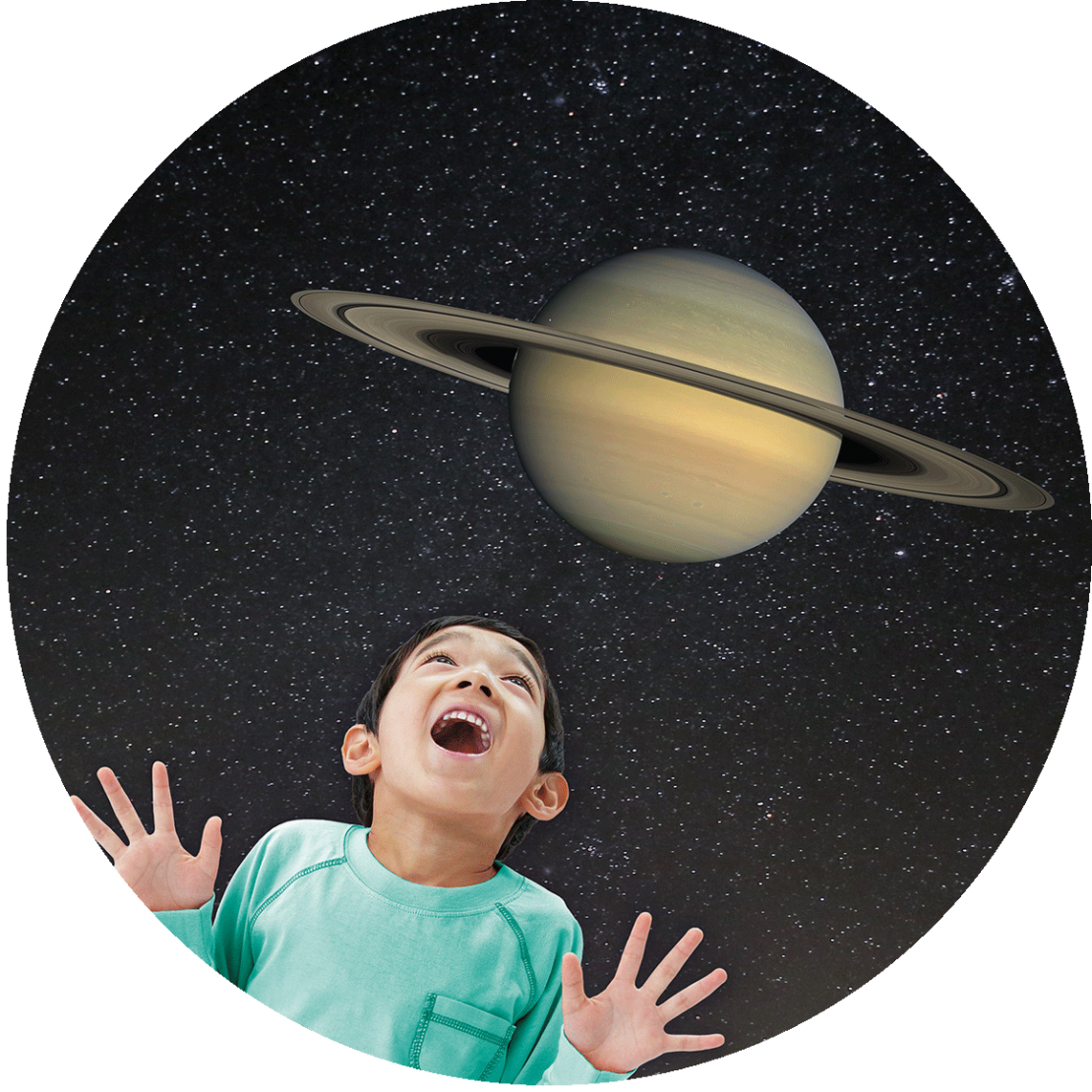 Boy and planet saturn
