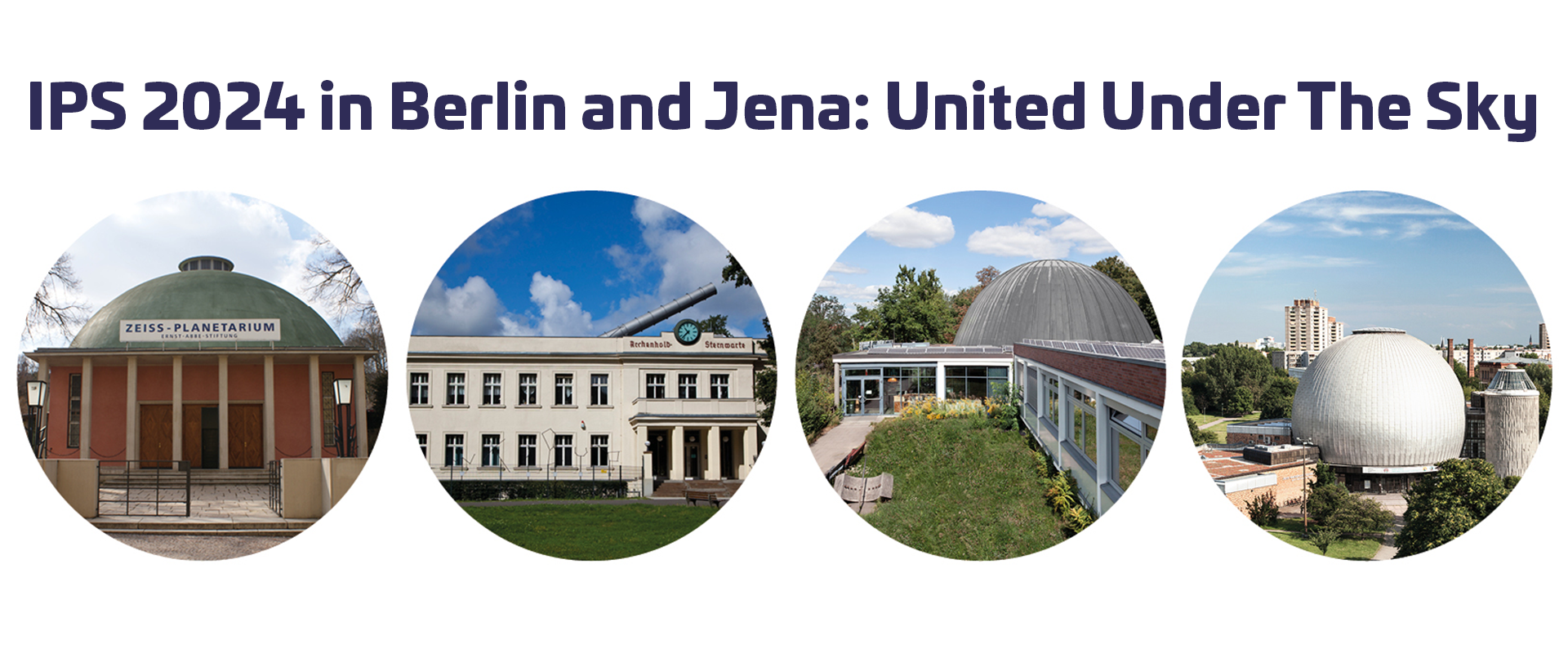 Vier Kreisbilder zeigen die Planetarien und Sternwarten in Jena und Berlin