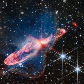 A tightly bound pair of actively forming stars, known as Herbig-Haro 46/47 © NASA, ESA, CSA, J. DePasquale (STScI)